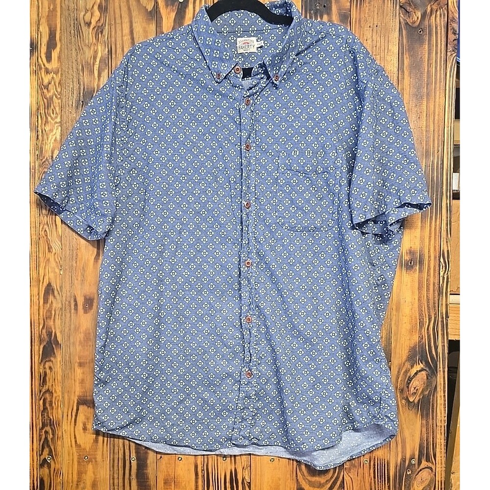 Faherty Coast Men's Atlas Blue & White Print Soft Short Sleeve  Shirt , XXL